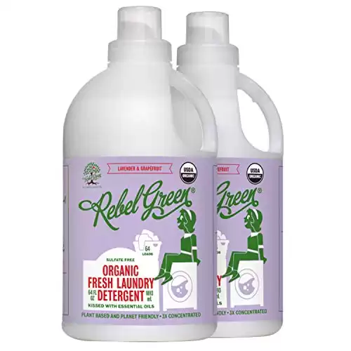 Rebel Green Organic Laundry Detergent - Fresh Lavender & Grapefruit Scent - 64 Load Bottles, 2 Pack