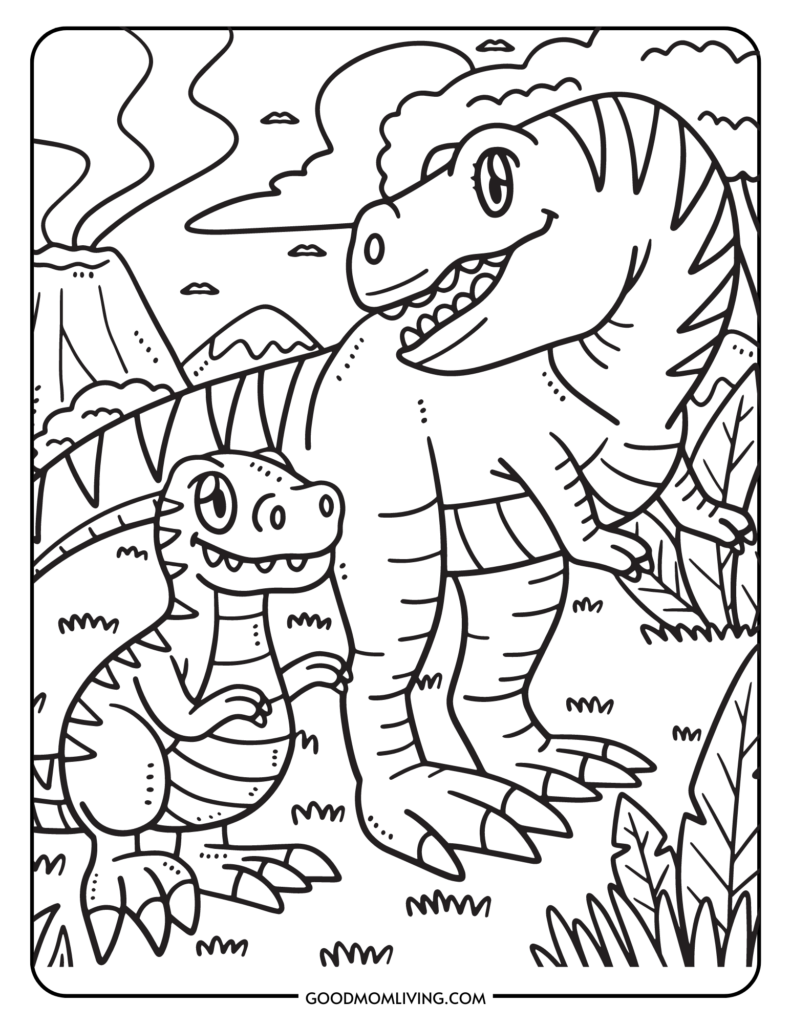 Kids Dinosaurs T-Rex Coloring Page Printable Free  Dinosaur coloring  pages, Easy dinosaur drawing, T-rex drawing