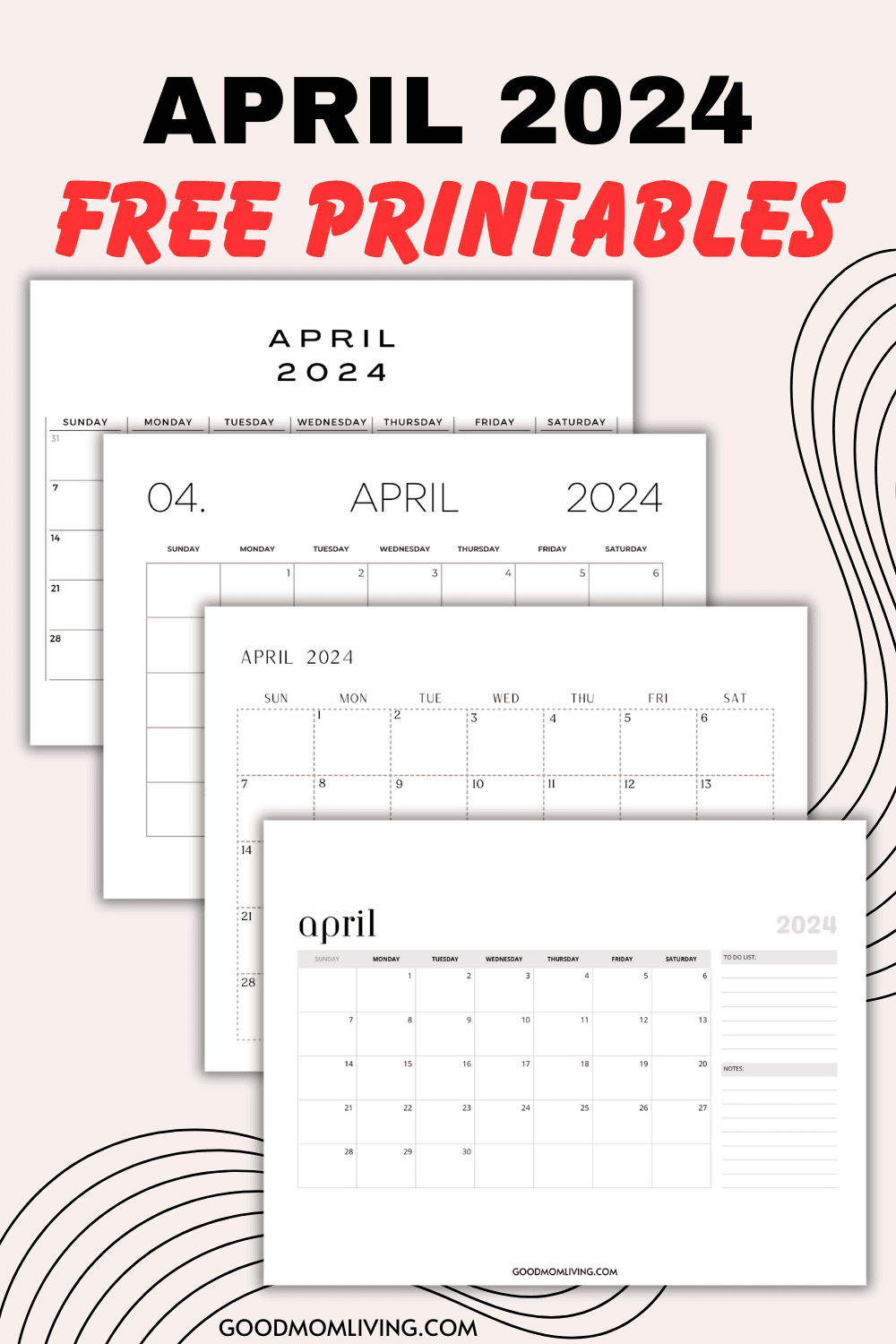 Mom- Approved Blank April 2024 Calendar Printable - Good Mom Living