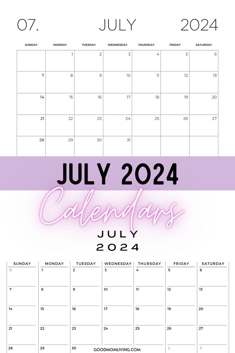 July 2024 Calendar Printable (Free Calendars) Good Mom Living