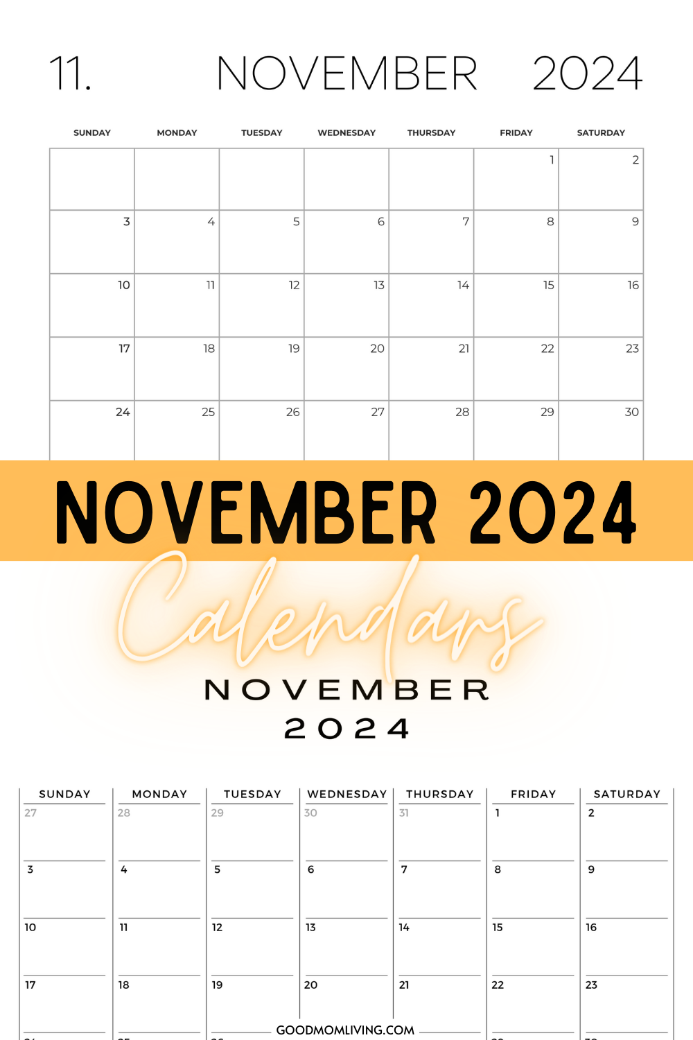 November 2024 Calendar Printable (Free Calendars) Good Mom Living