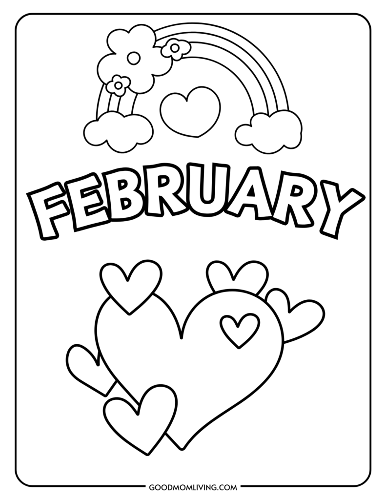 February Coloring Page, 12 months of the year coloring pages