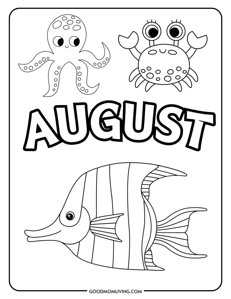August Coloring Page, calendar coloring page