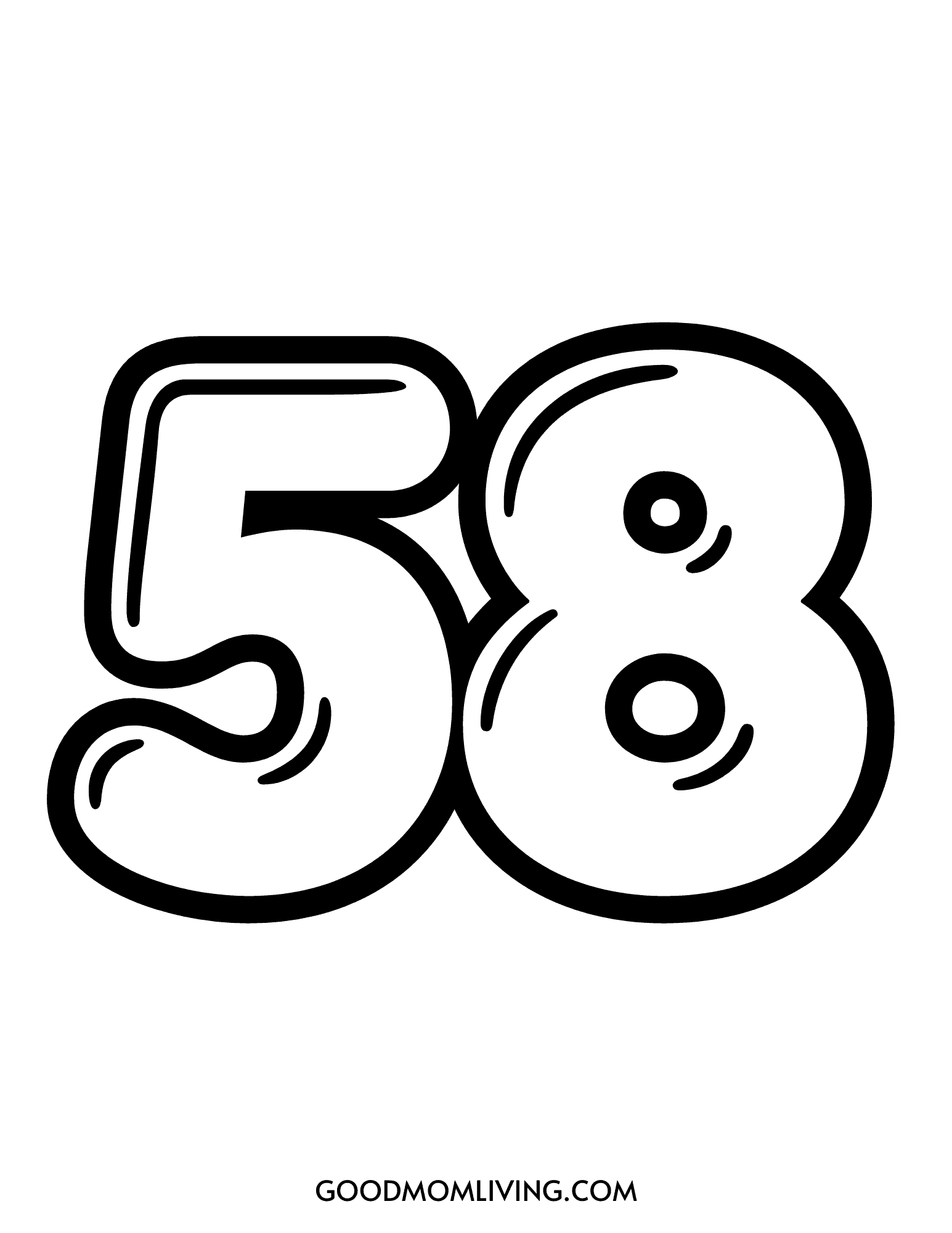 Bubble Number 58 Printable (Free Bubble 58 Number) - Good Mom Living