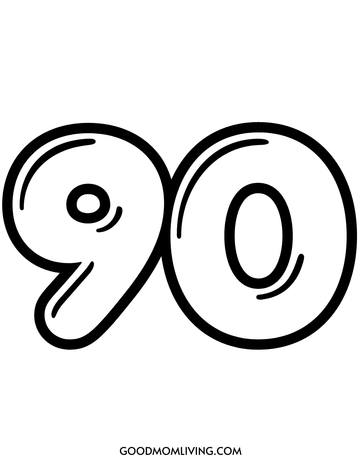 Bubble Number 90 Printable (Number 90 in Bubble Letters) - Good Mom Living