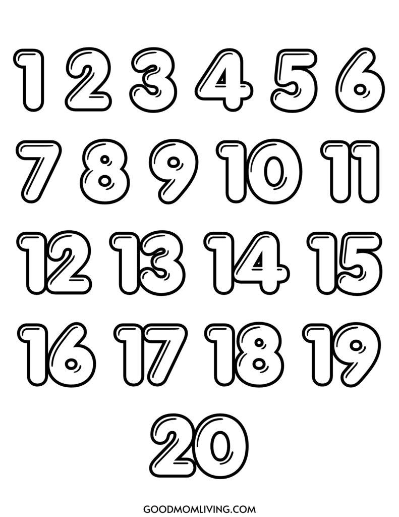 bubble numbers 1 to 20