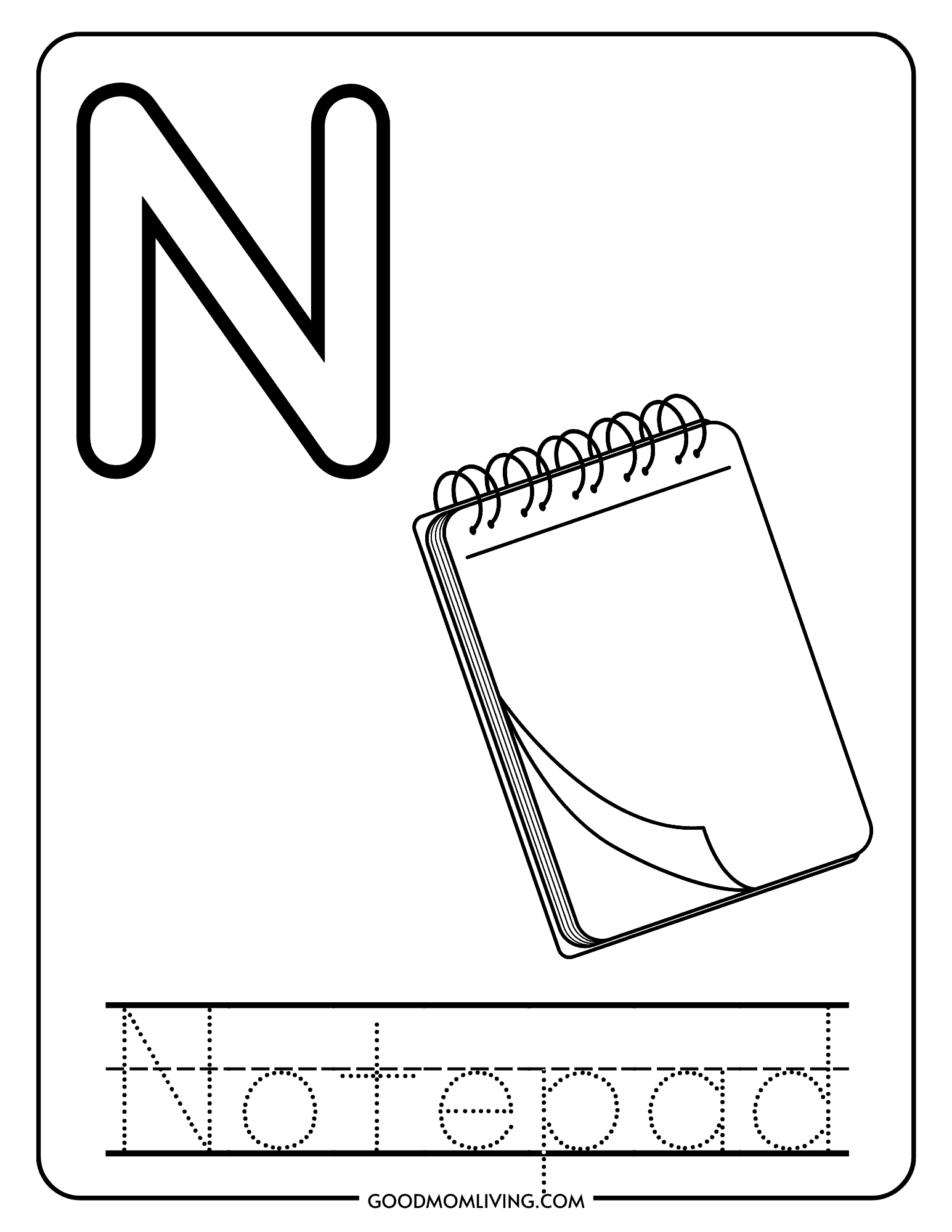 Letter N Coloring Page: Free Alphabet Printable Pages - Good Mom Living