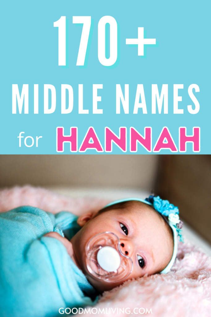 Baby girl wrapped in a turquoise blanket with a pacifier, featured in an article about 170+ middle names for Hannah, showcasing a soft pink background.
