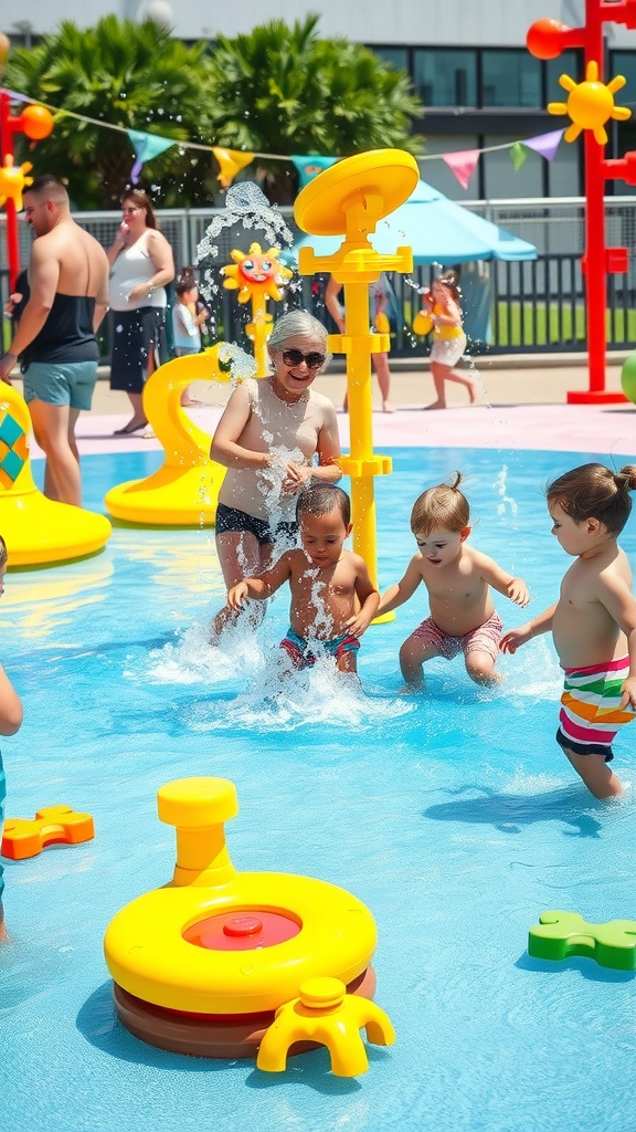 Kids having fun at a splash pad during summer