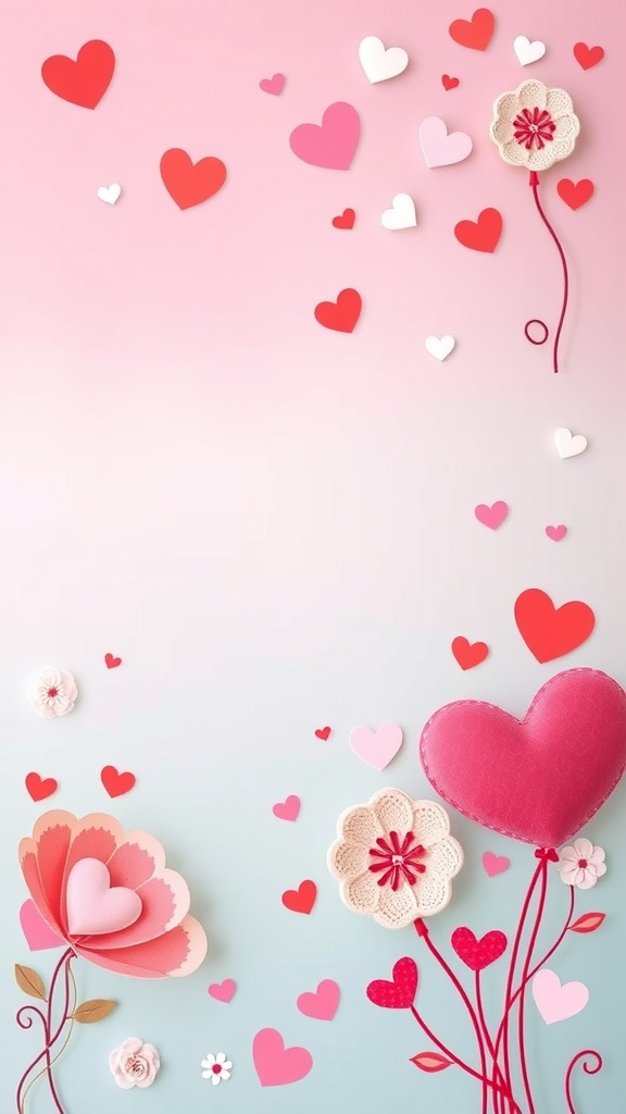 Cute Valentine's-themed wallpaper with hearts and flowers on an iPhone.