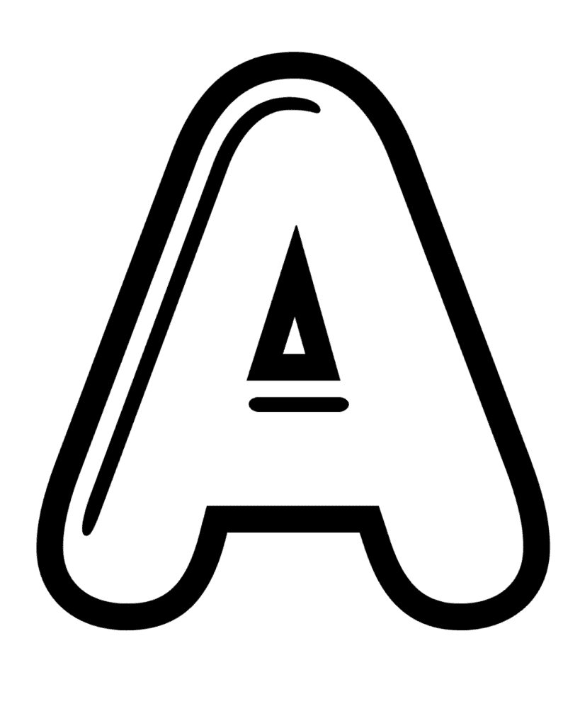 An uppercase letter 'A' inside the outline of a thick, stylized triangle resembling an arrow pointing upwards.