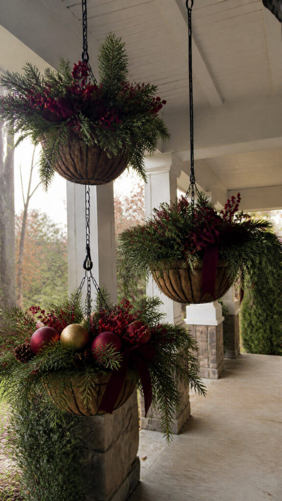 Hanging Planters Turned Holiday Displays