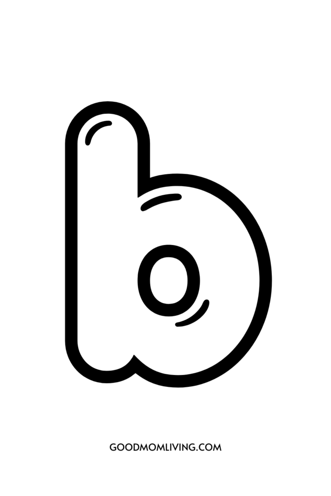 Minimalist lowercase letter 'b' logo with abstract design elements and the text 'GOODMOMLIVING.COM' at the bottom.