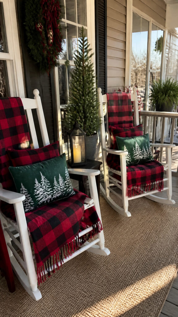 Create a Cozy Seating Area with Plaid Blankets and Pillows