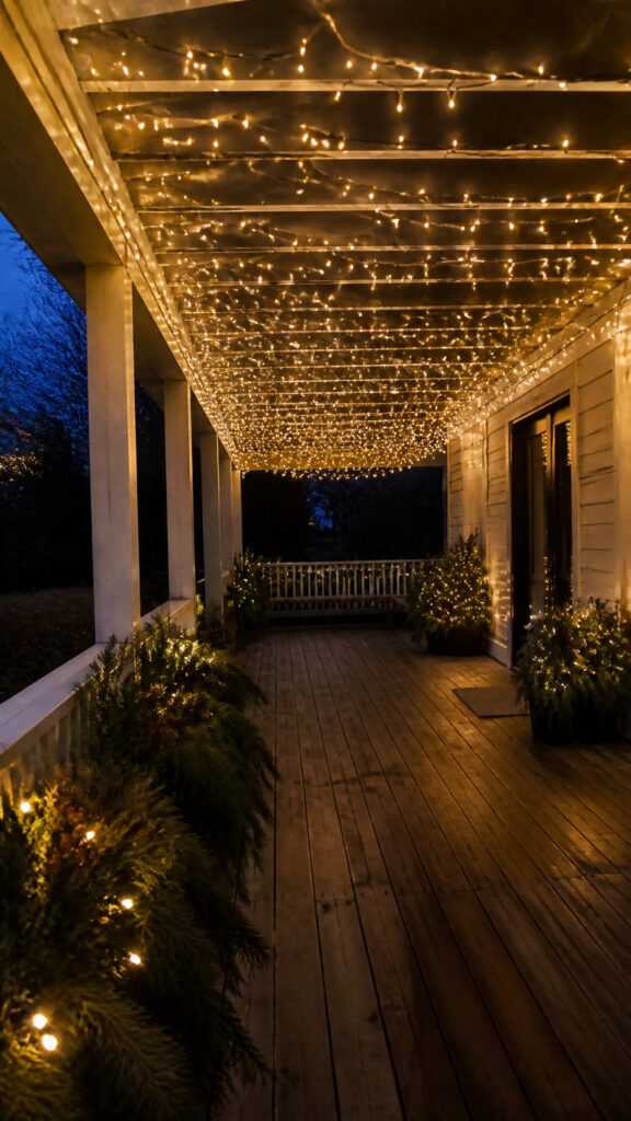 String Festive Outdoor Lights Across the Ceiling