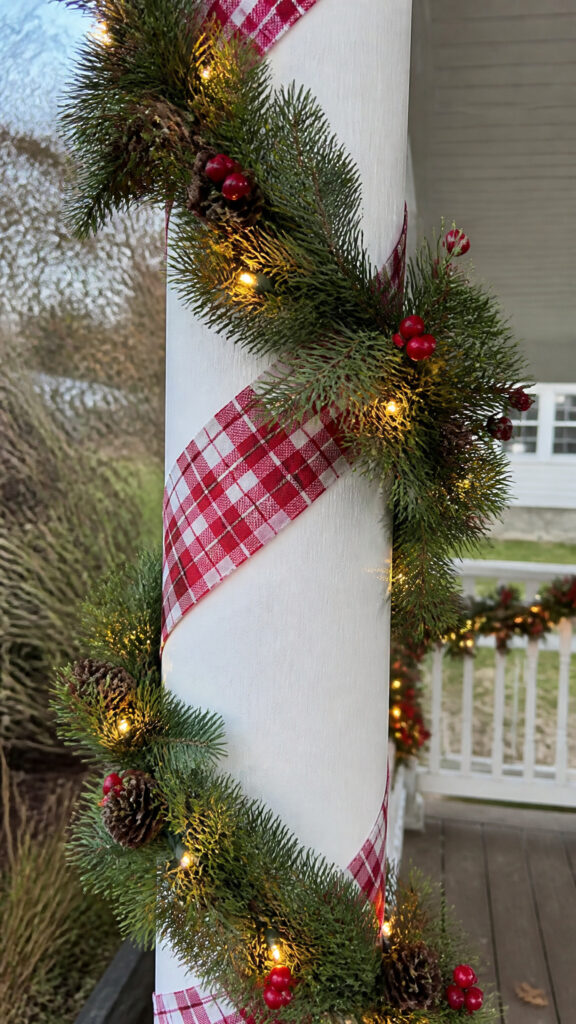 Wrap Your Porch Posts with Festive Ribbon and Greenery