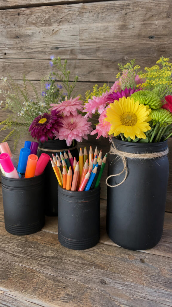 Chalkboard Painted Jars and Cans