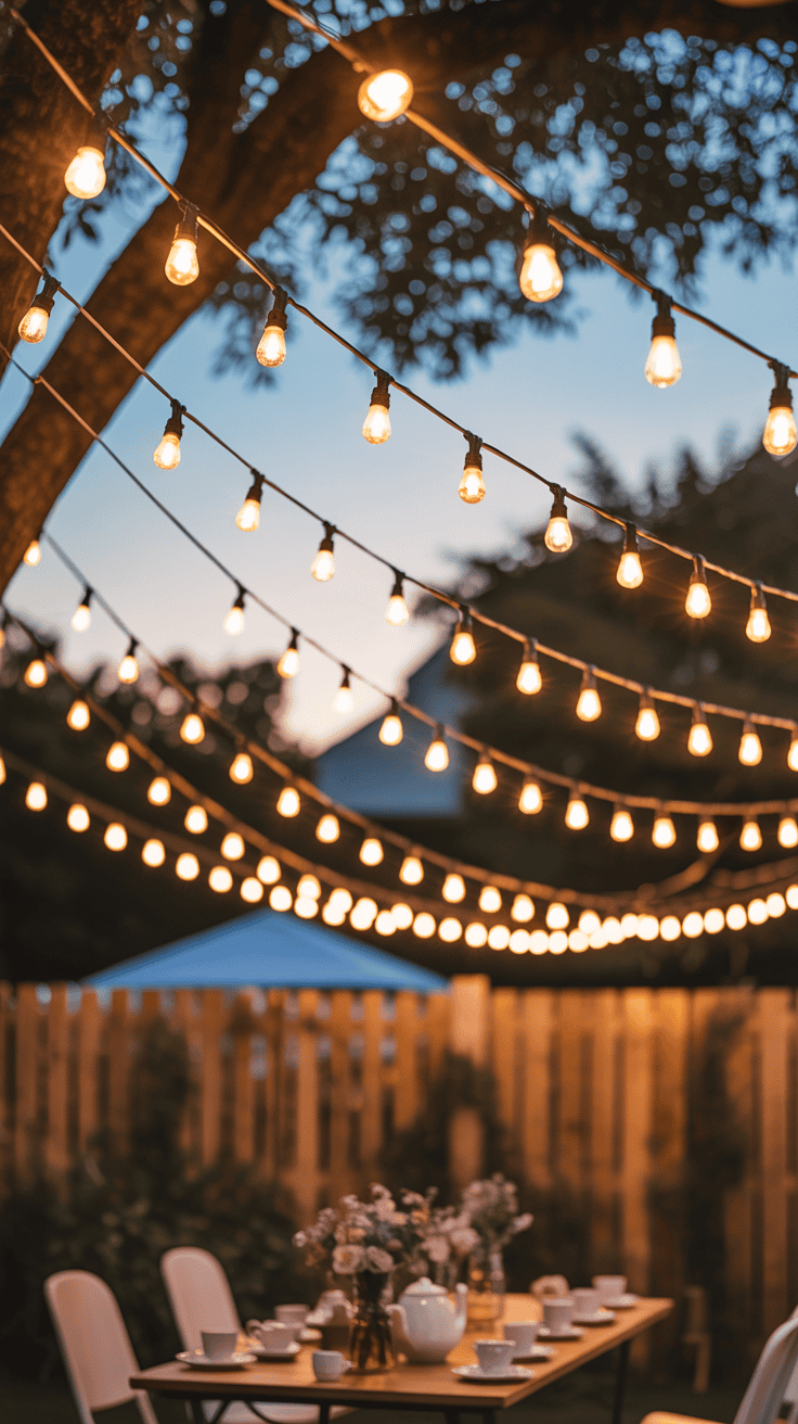 Backyard Tea Party String Light Canopy