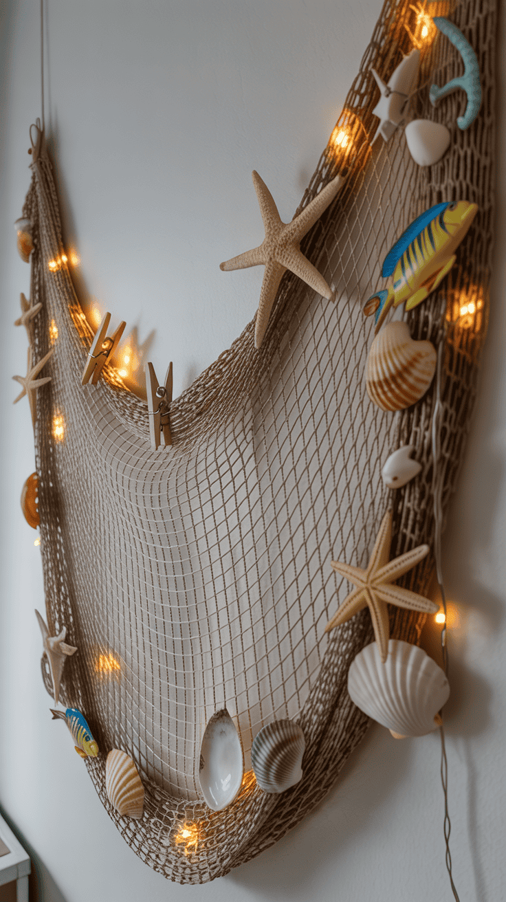Beach Party Ideas Decorations with Fishing Nets