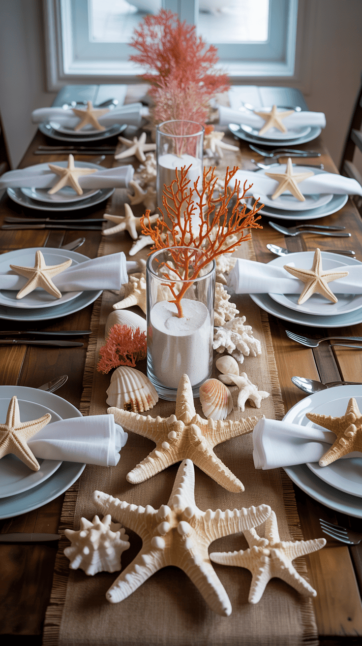 Beach Theme Decorations Using Starfish and Coral