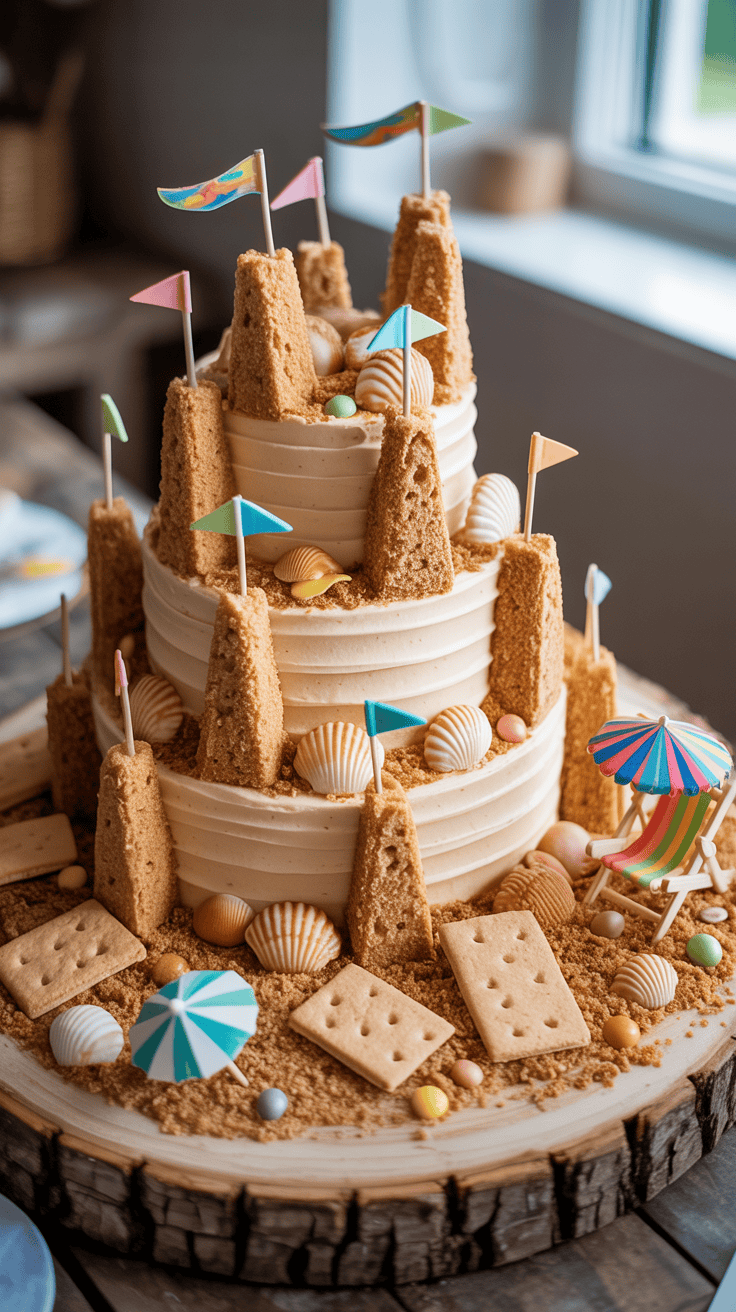 Beach Theme Party Sand Castle Cake Display