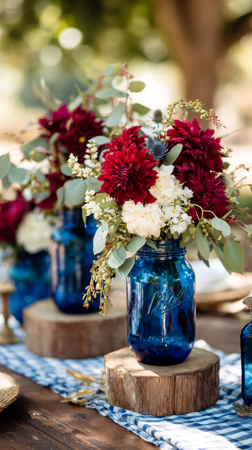 Blue Mason Jar Centerpiece - Image 2