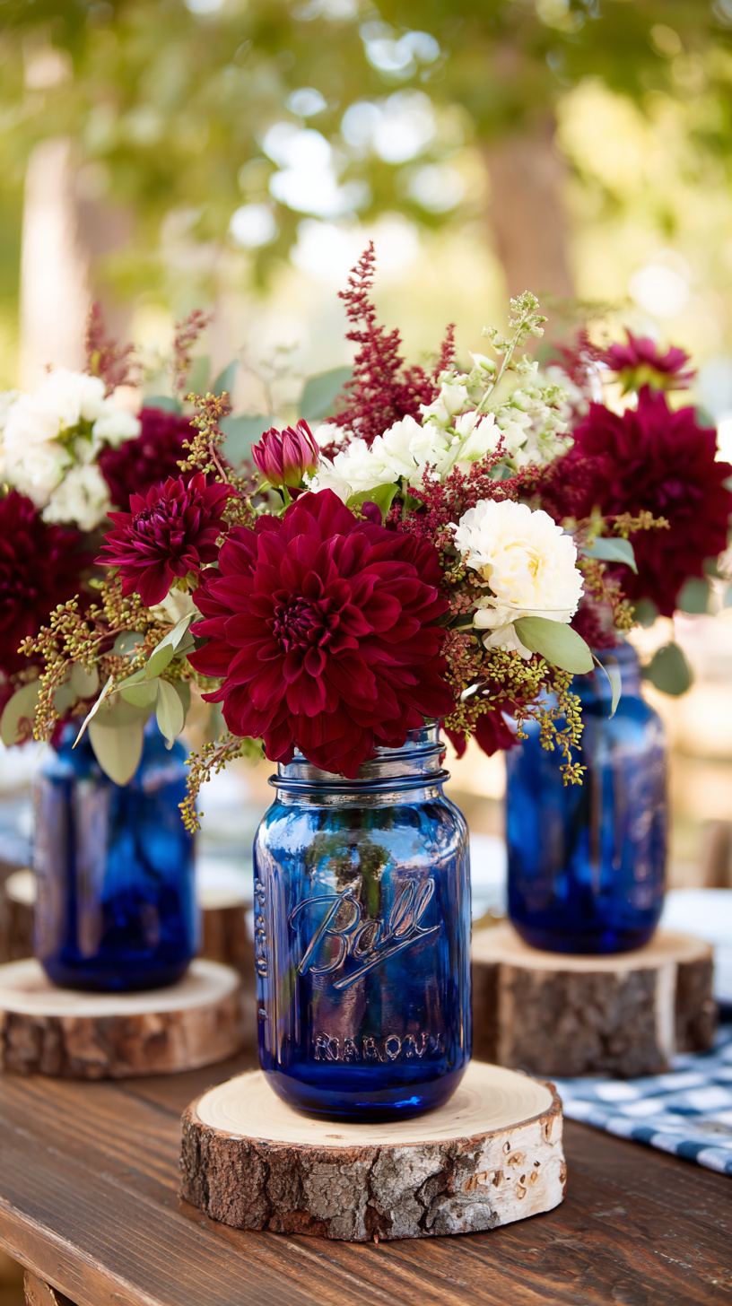 Blue Mason Jar Centerpiece - Image 1