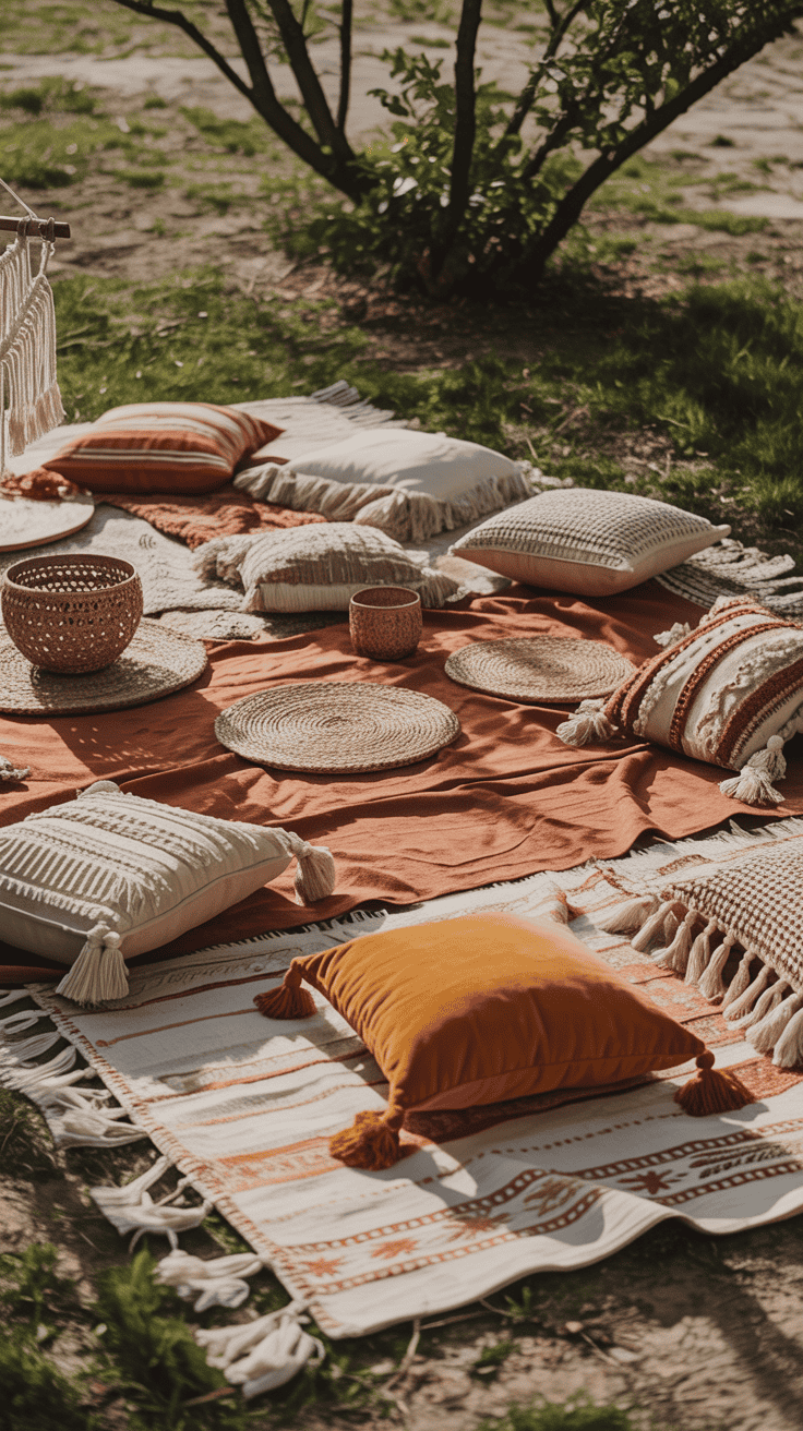 Boho Picnic Aesthetic with Macrame and Pillows