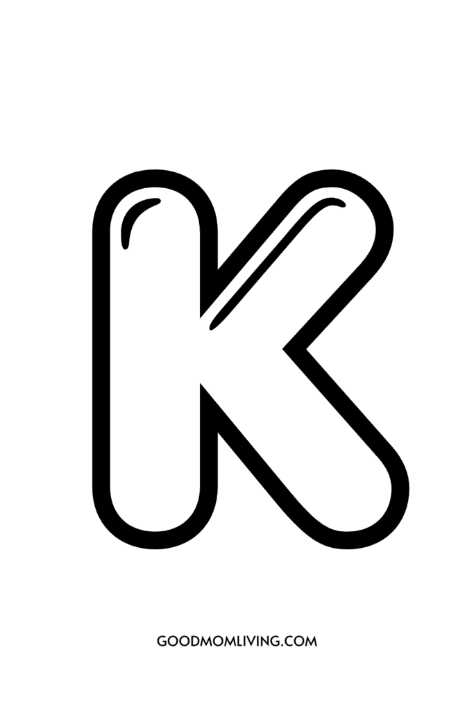 A bold, black outline of the letter "K" with rounded edges on a white background. The text "GOODMOMLIVING.COM" is written in small black letters underneath.