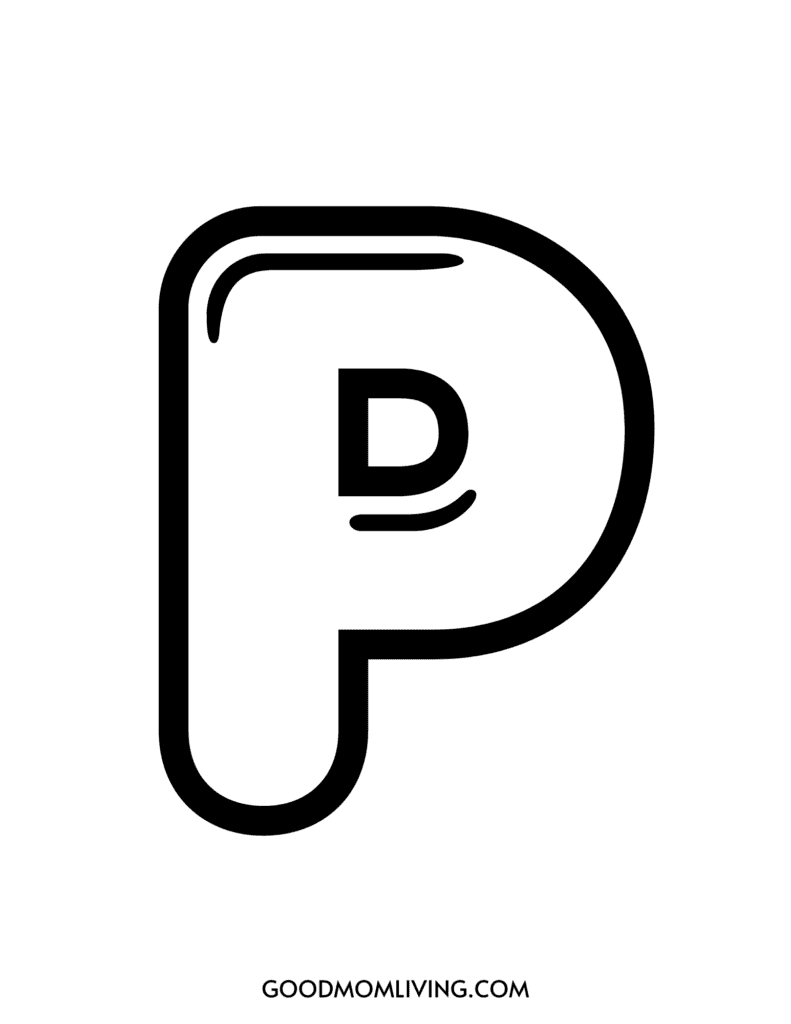 Black and white logo resembling a stylized letter 'P' with a curved design, featuring the website URL "GOODMOMLIVING.COM" below.