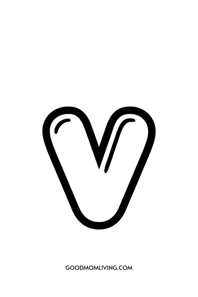 A stylized black outline of a heart with a V-shaped design in the center, set against a white background.