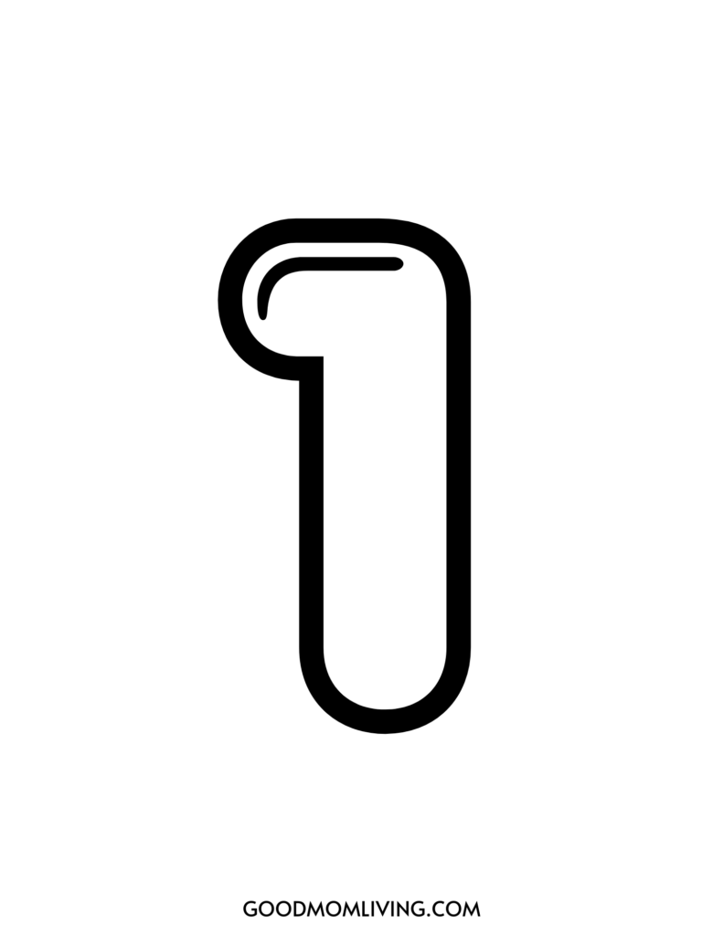 Black outline of the number one on a white background with the text "GOODMOMLIVING.COM" at the bottom.