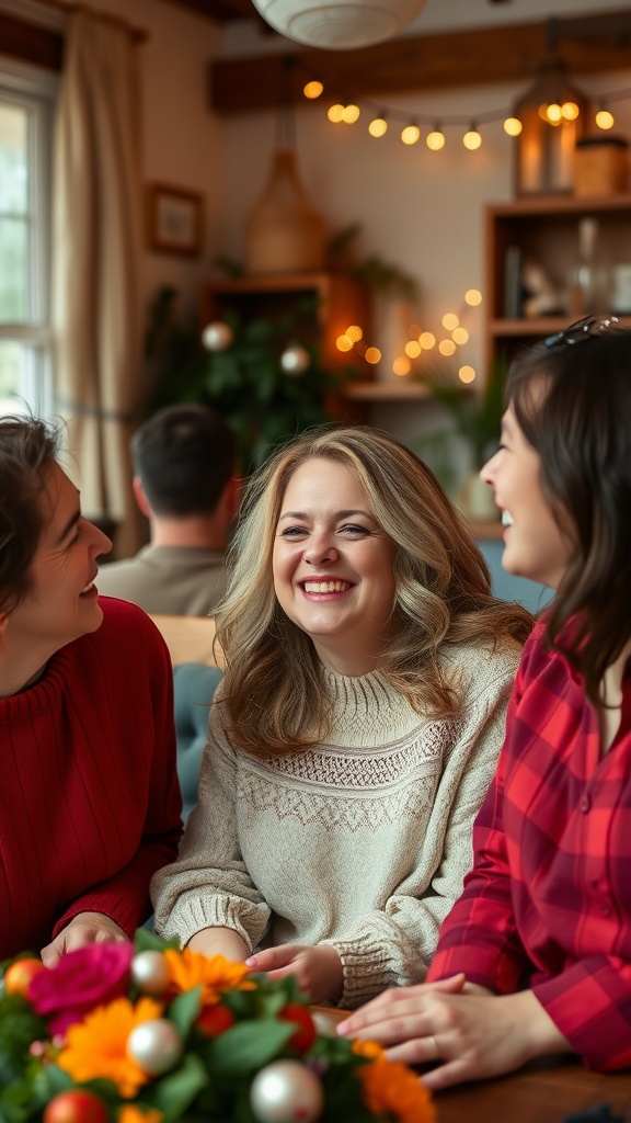 A group of four women happily celebrating a 30th birthday with playful expressions and decor.