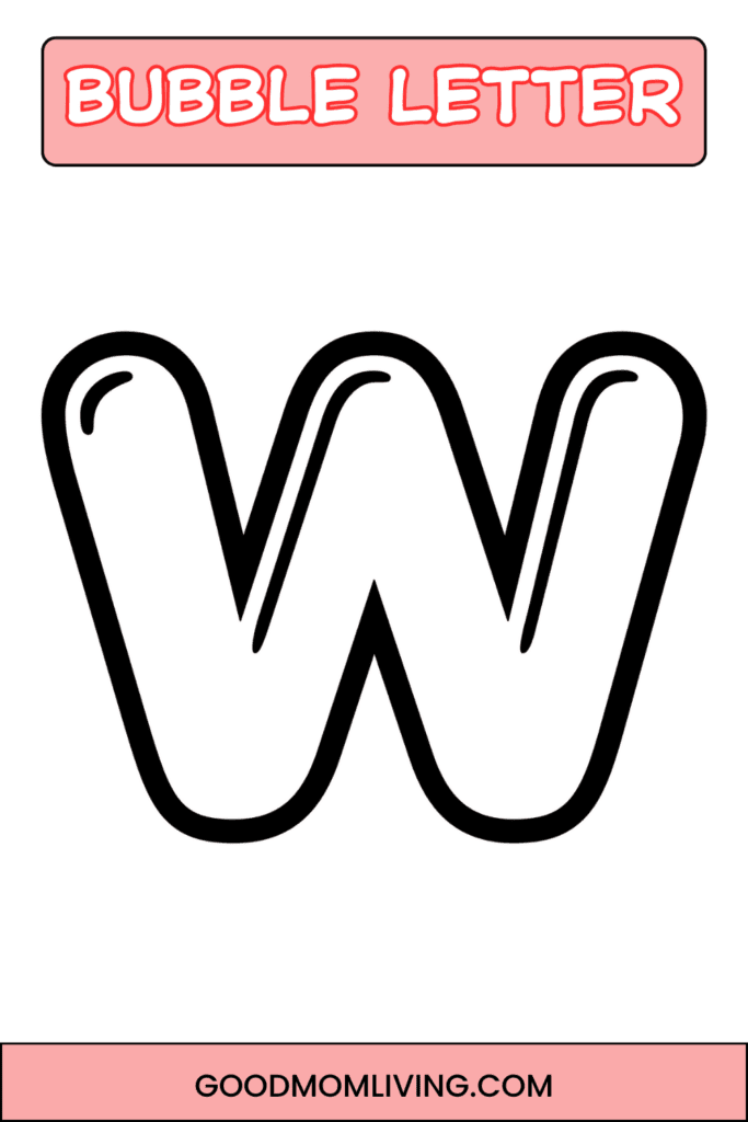 A black outline of the letter 'W' in a bubble letter style on a white background.