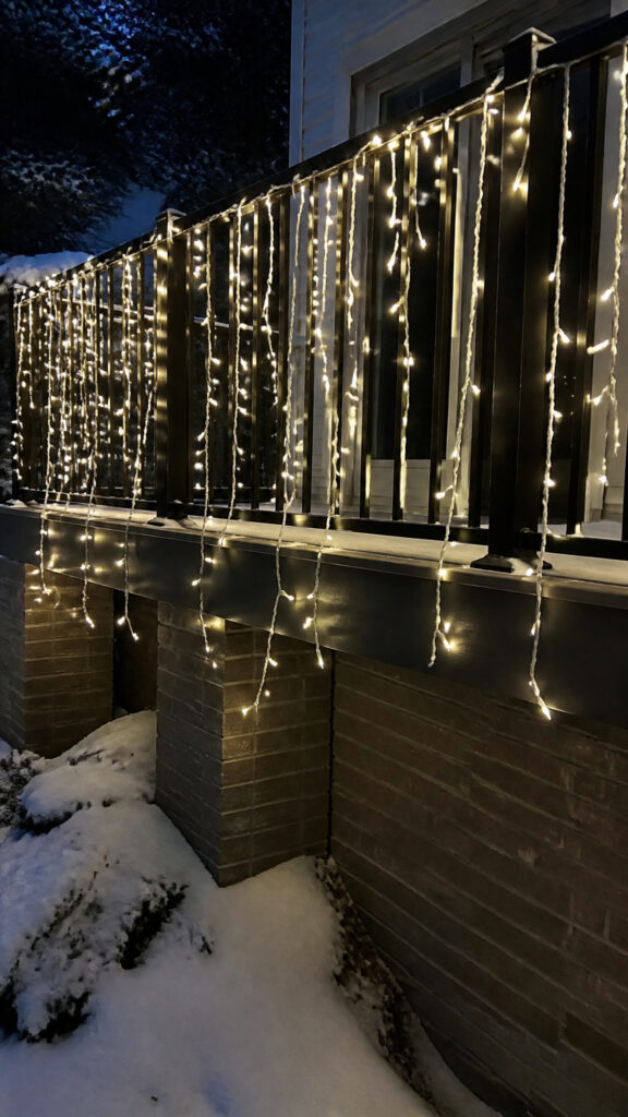 Icicle Lights Hanging from the Railing