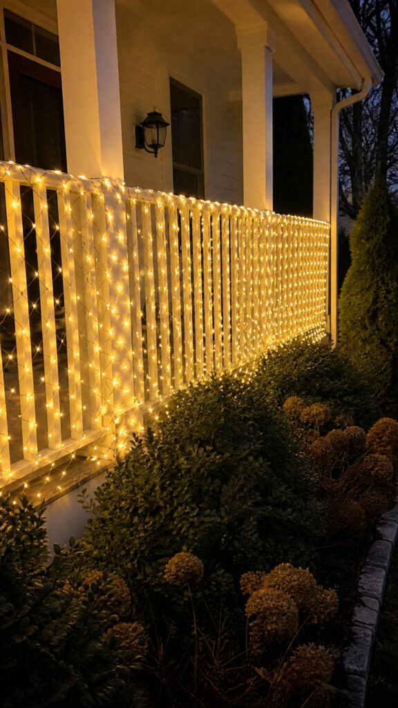 Net Lights Draped Over Railing Sections