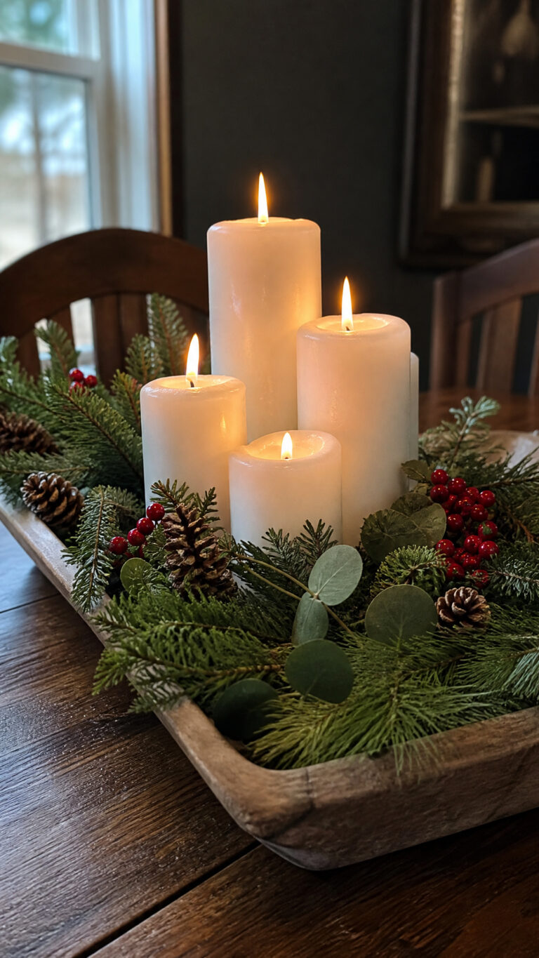 Classic Candle and Greenery Arrangement