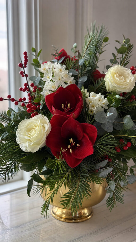 Festive Floral Arrangement with Winter Blooms
