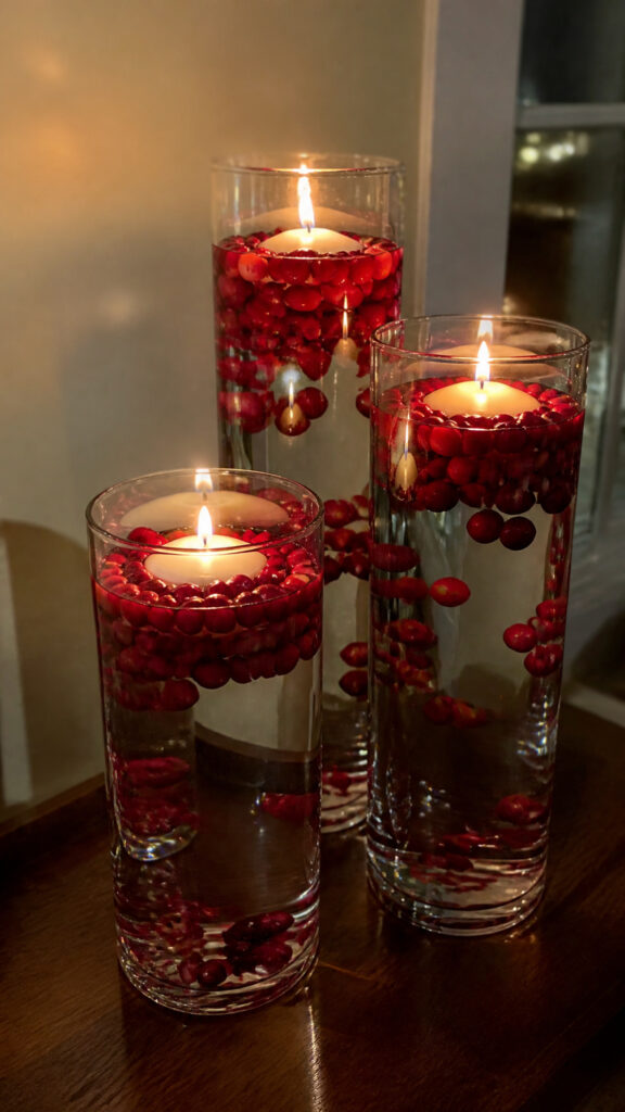 Fresh Cranberry and Floating Candle Display