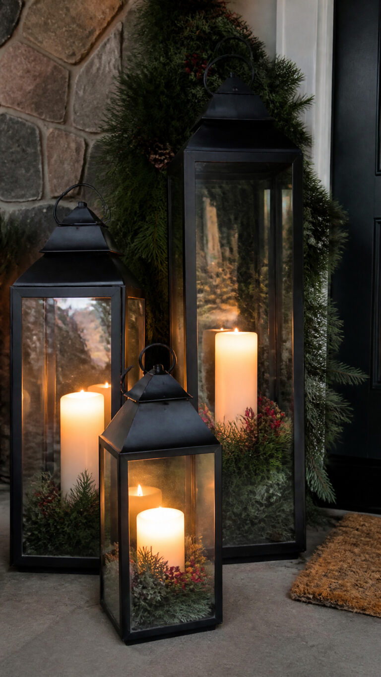 Classic Candle-Filled Lanterns with Greenery