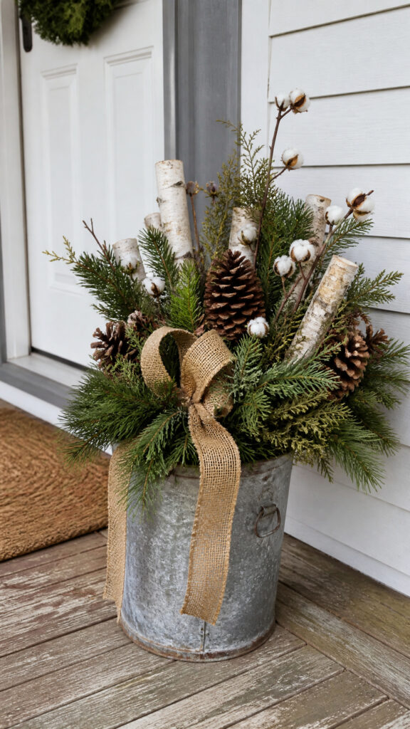 Rustic Farmhouse Christmas Porch Pots