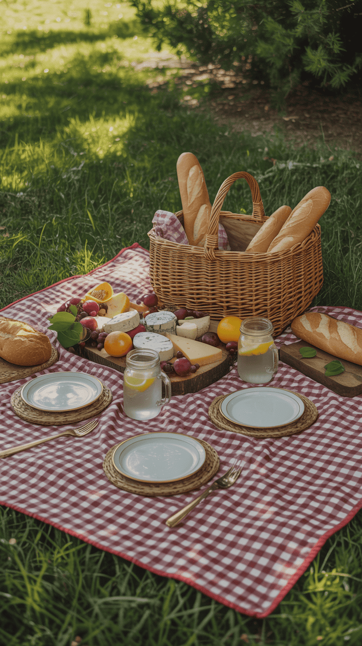 Classic Checkered Blanket Picnic Aesthetic Setup