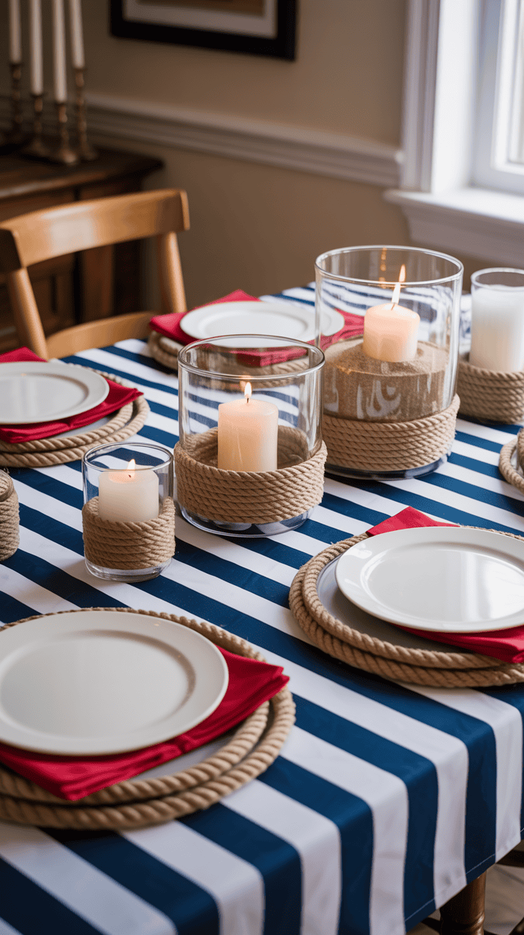 Coastal Birthday Party Nautical Stripe Tablescapes