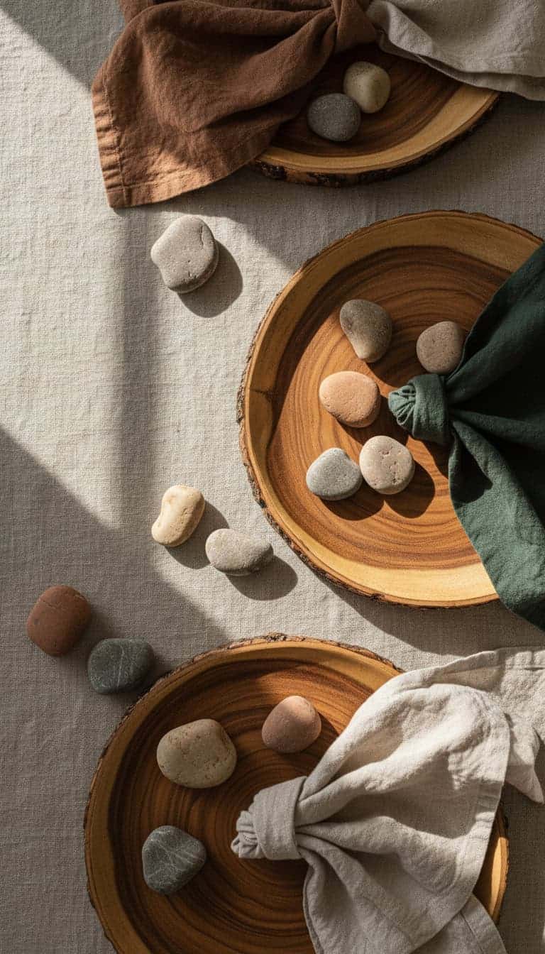 Dinner Decoration Ideas with Natural Wood and Stone