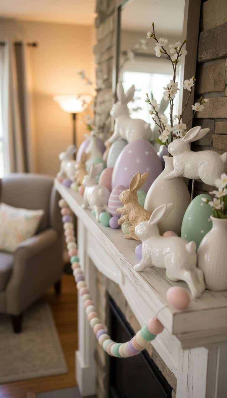Easter Mantle Decor Ideas with Whimsical Bunny Touches