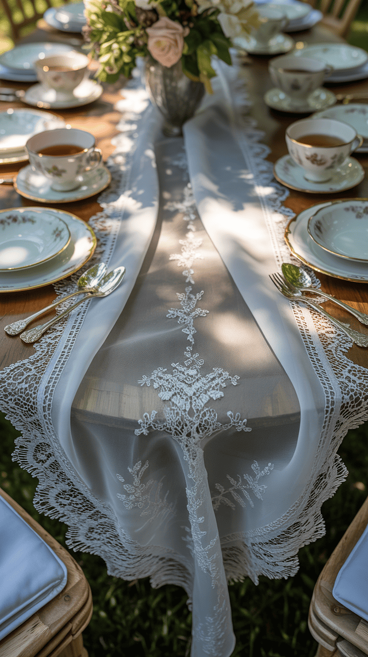 Elegant Tea Party Lace Tablecloth Setup
