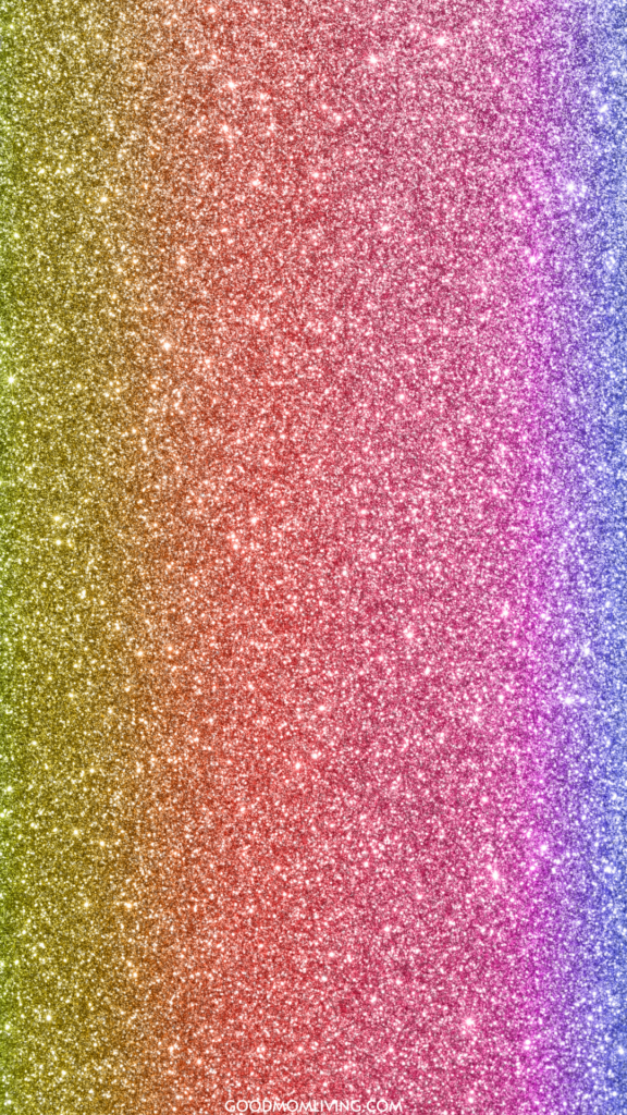 A glittery background with a gradient spectrum flowing from green through pink to blue, filled with sparkling white speckles.