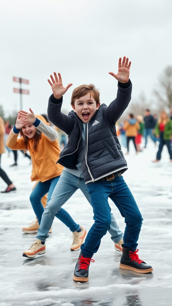 Kids dancing and having fun during a Freeze Dance game at a party.