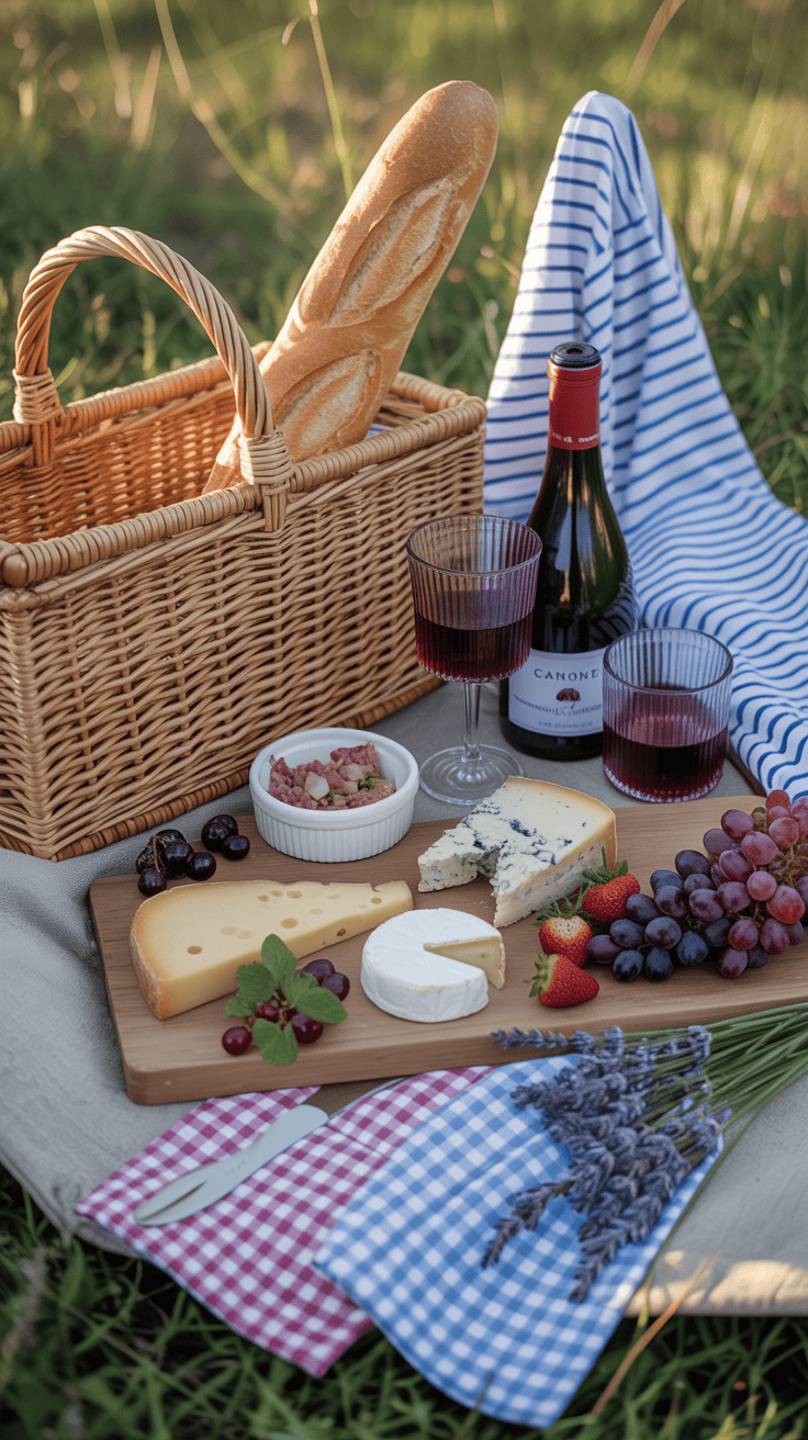 French Picnic Aesthetic with Baguettes and Wine