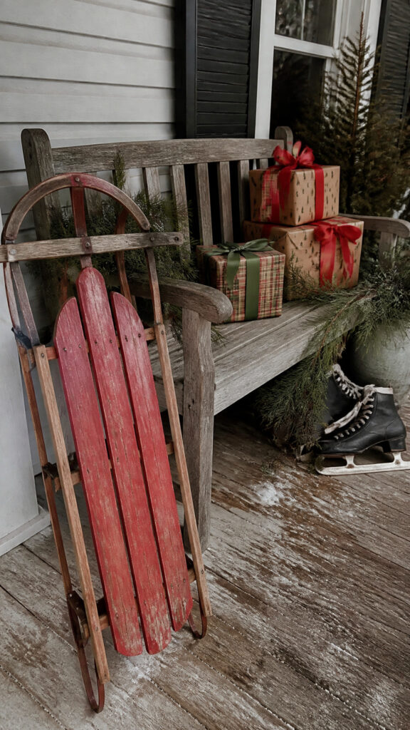 Vintage Sled and Wrapped Presents Display